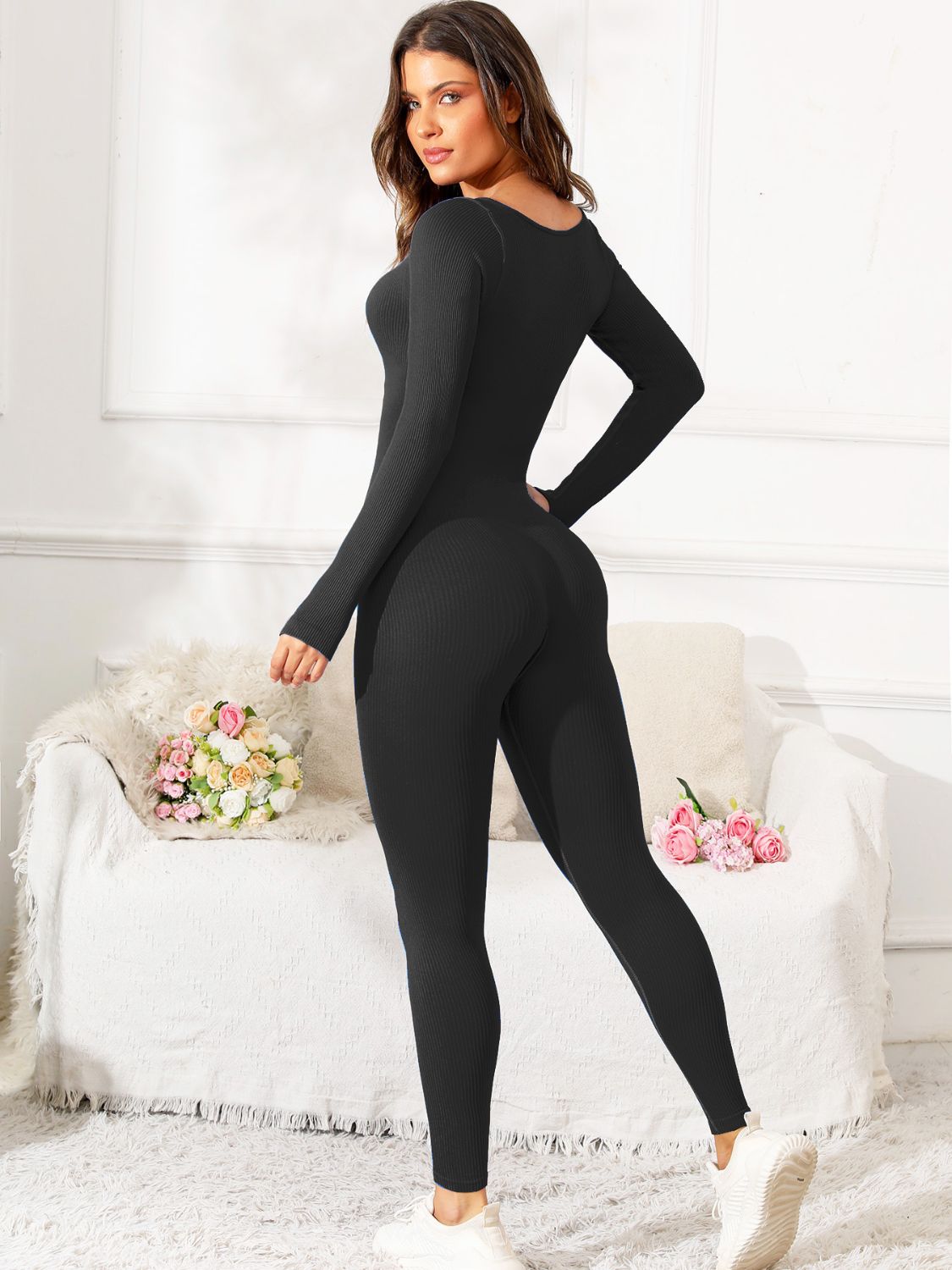 Scoop Neck Long Sleeve Active Jumpsuit - Pahabu - Women's Clothing & Shop