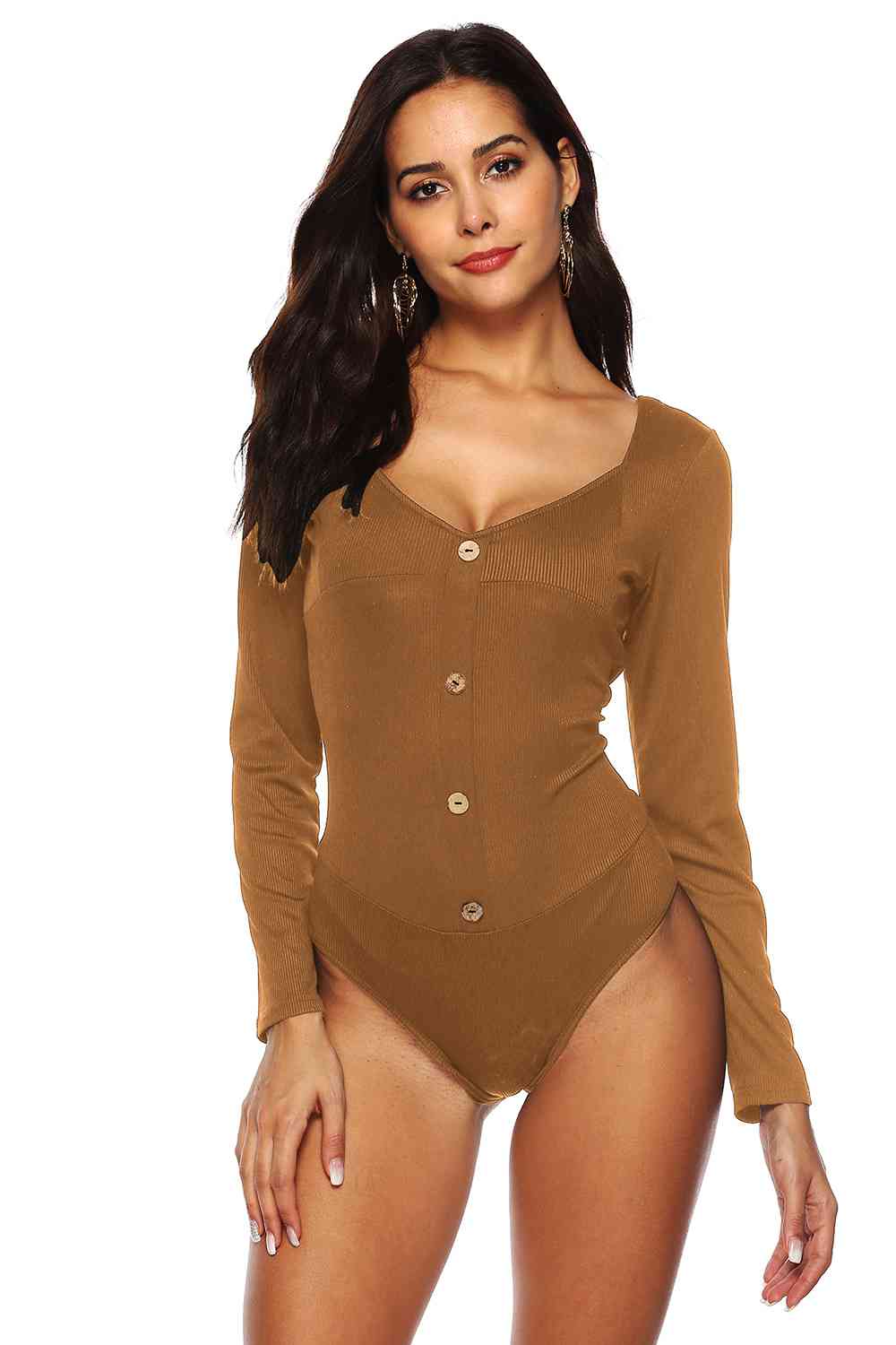 Button Detail Bodysuit - Pahabu - Women's Clothing & Shop