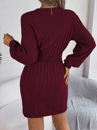 Cable-Knit Cutout Round Neck Slit Sweater Dress - Pahabu - Women's Clothing & Shop