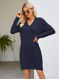 Cable-Knit V-Neck Mini Sweater Dress - Pahabu - Women's Clothing & Shop