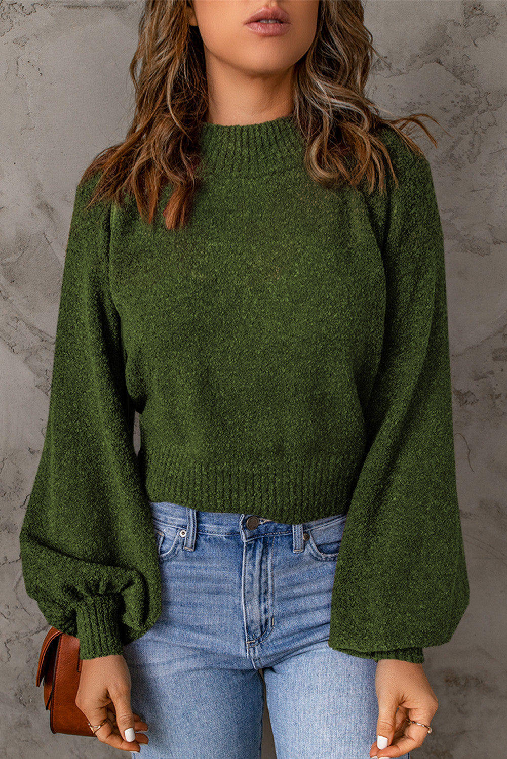 Ribbed Trim Balloon Sleeve Sweater - Pahabu - Women's Clothing & Shop