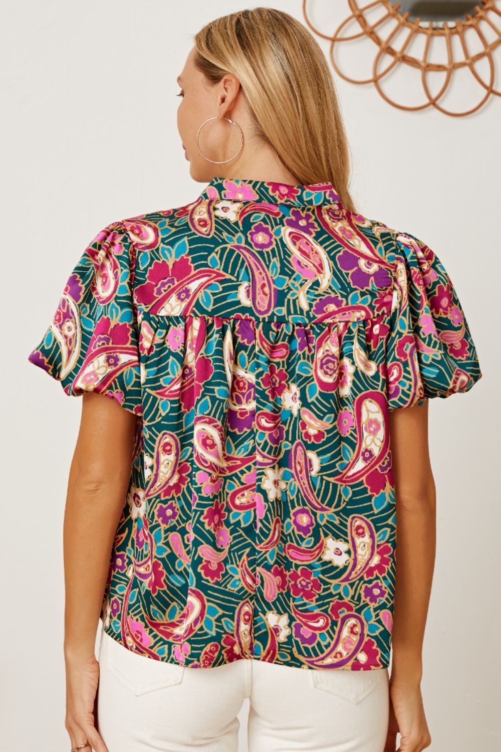Floral Collared Neck Short Sleeve Blouse - Pahabu - Women's Clothing & Shop