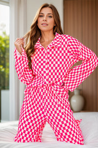 Checkered Button Up Top and Pants Lounge Set - Pahabu - Women's Clothing & Shop