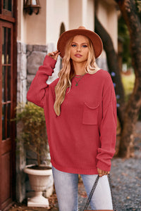 Round Neck Sweater with Pocket - Pahabu - Women's Clothing & Shop