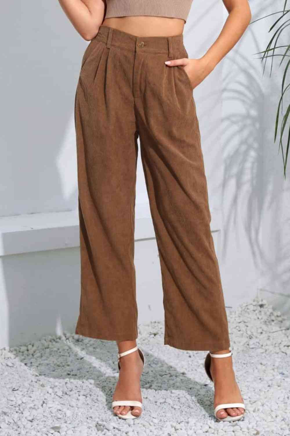 Buttoned Straight Hem Long Pants - Pahabu - Women's Clothing & Shop