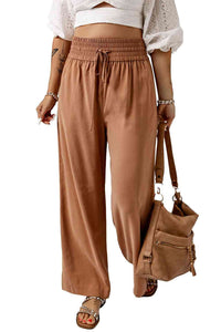 Drawstring Smocked Waist Wide Leg Pants - Pahabu - Women's Clothing & Shop