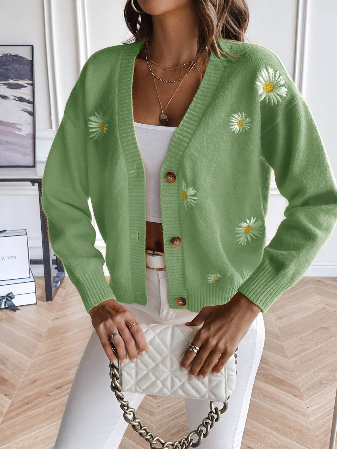 Floral Button Up Cardigan - Pahabu - Women's Clothing & Shop