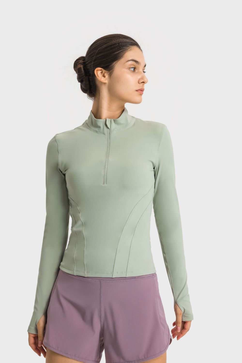 Millennia Half Zip Thumbhole Sleeve Sports Top - Pahabu - Women's Clothing & Shop