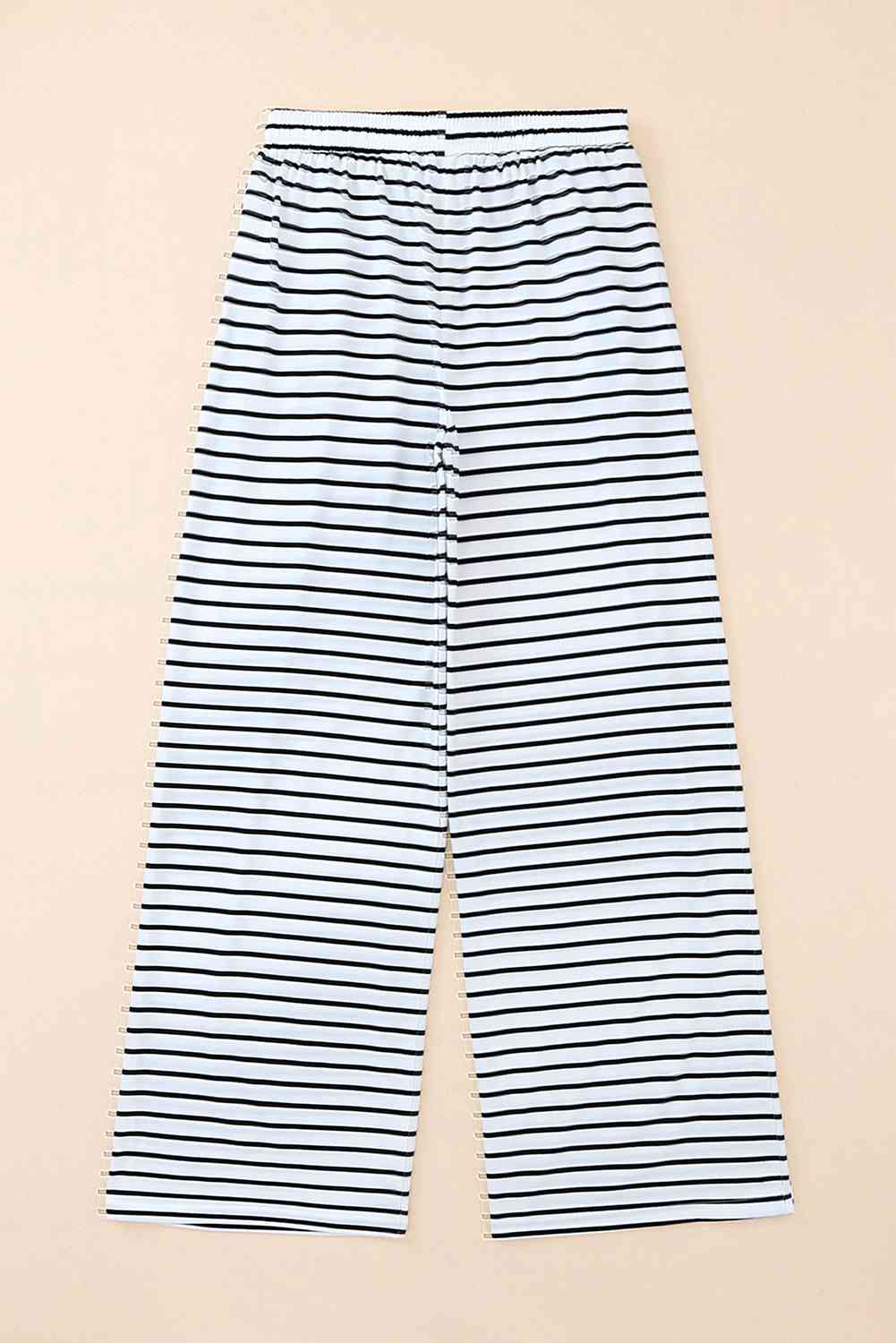 Striped Drawstring Waist Wide Leg Pants - Pahabu - Women's Clothing & Shop