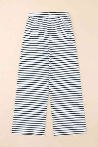 Striped Drawstring Waist Wide Leg Pants - Pahabu - Women's Clothing & Shop