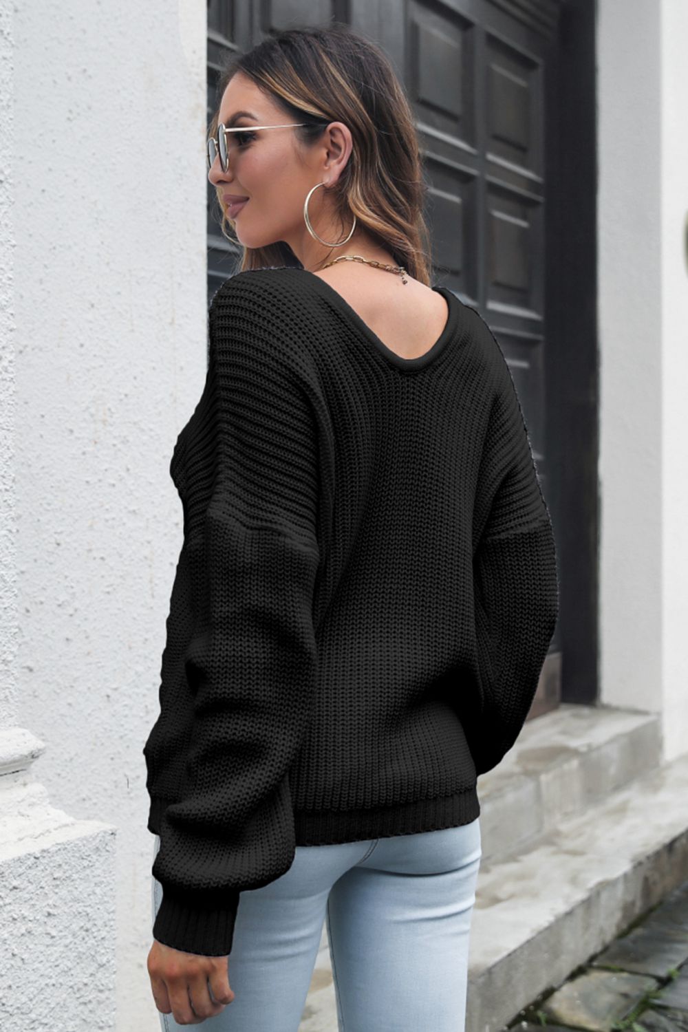 V-Neck Drop Shoulder Sweater - Pahabu - Women's Clothing & Shop