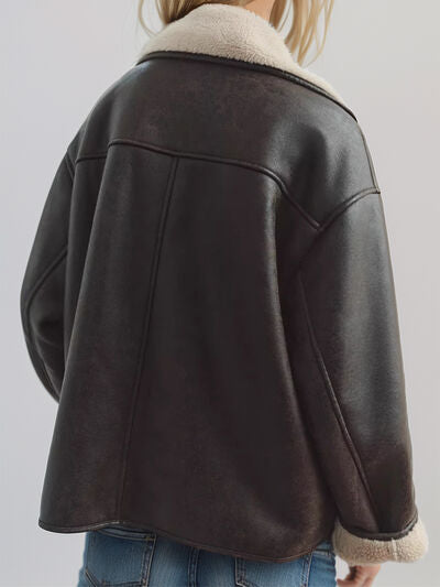 Collared Neck Long Sleeve Plush Jacket - Pahabu - Women's Clothing & Shop