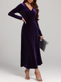 V-Neck Long Sleeve Velvet Dress - Pahabu - Women's Clothing & Shop