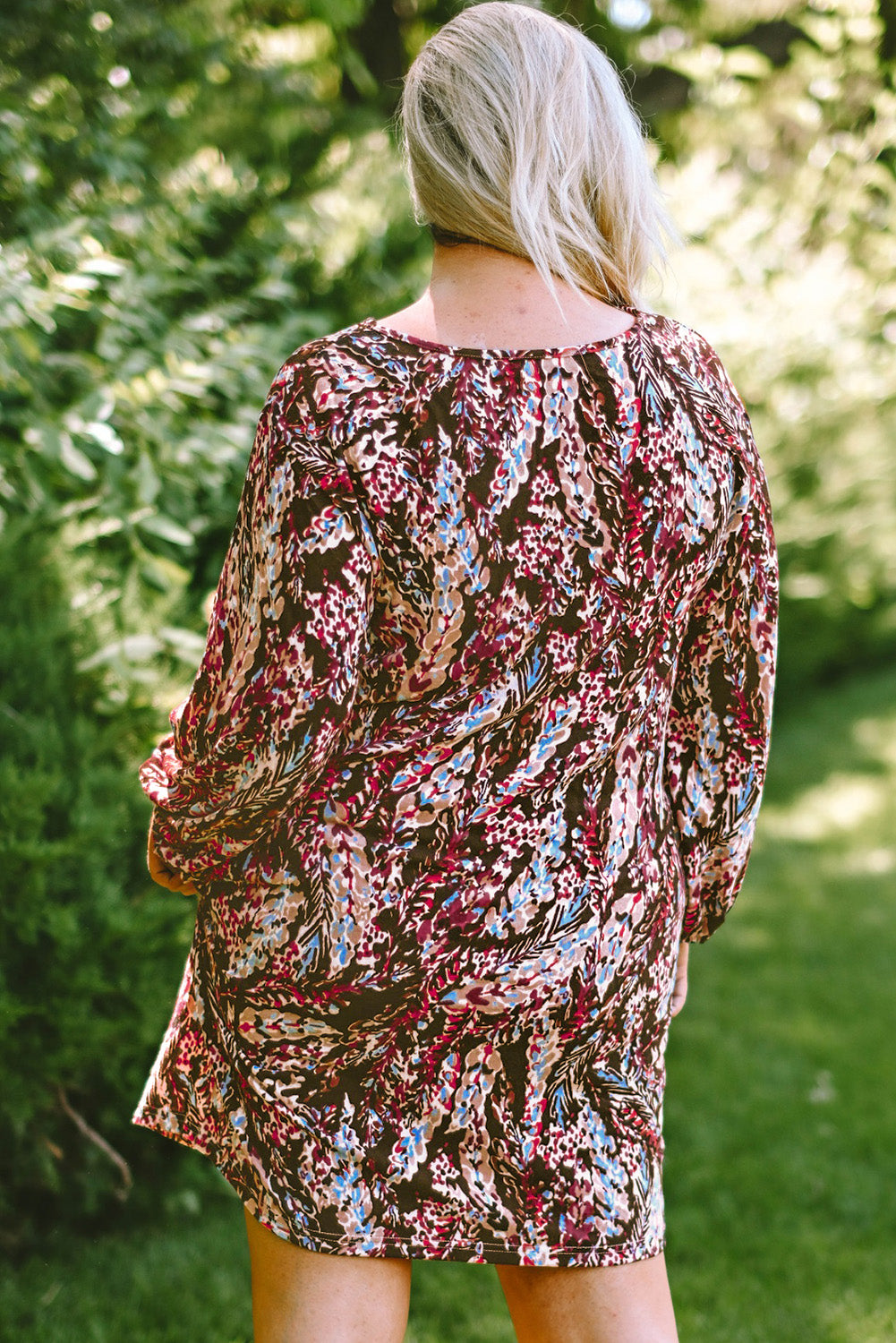 Plus Size Printed Round Neck Long Sleeve Mini Dress - Pahabu - Women's Clothing & Shop