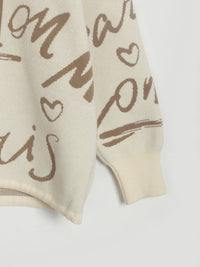 Drawstring Hem Letter Pattern Round Neck Dropped Shoulder Sweater - Pahabu - Women's Clothing & Shop