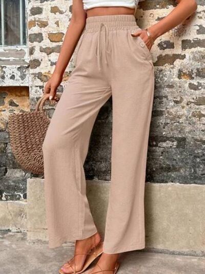 Tied High Waist Wide Leg Pants with Pockets - Pahabu - Women's Clothing & Shop