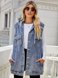 Drawstring Hooded Sleeveless Denim Top with Pockets - Pahabu - Women's Clothing & Shop