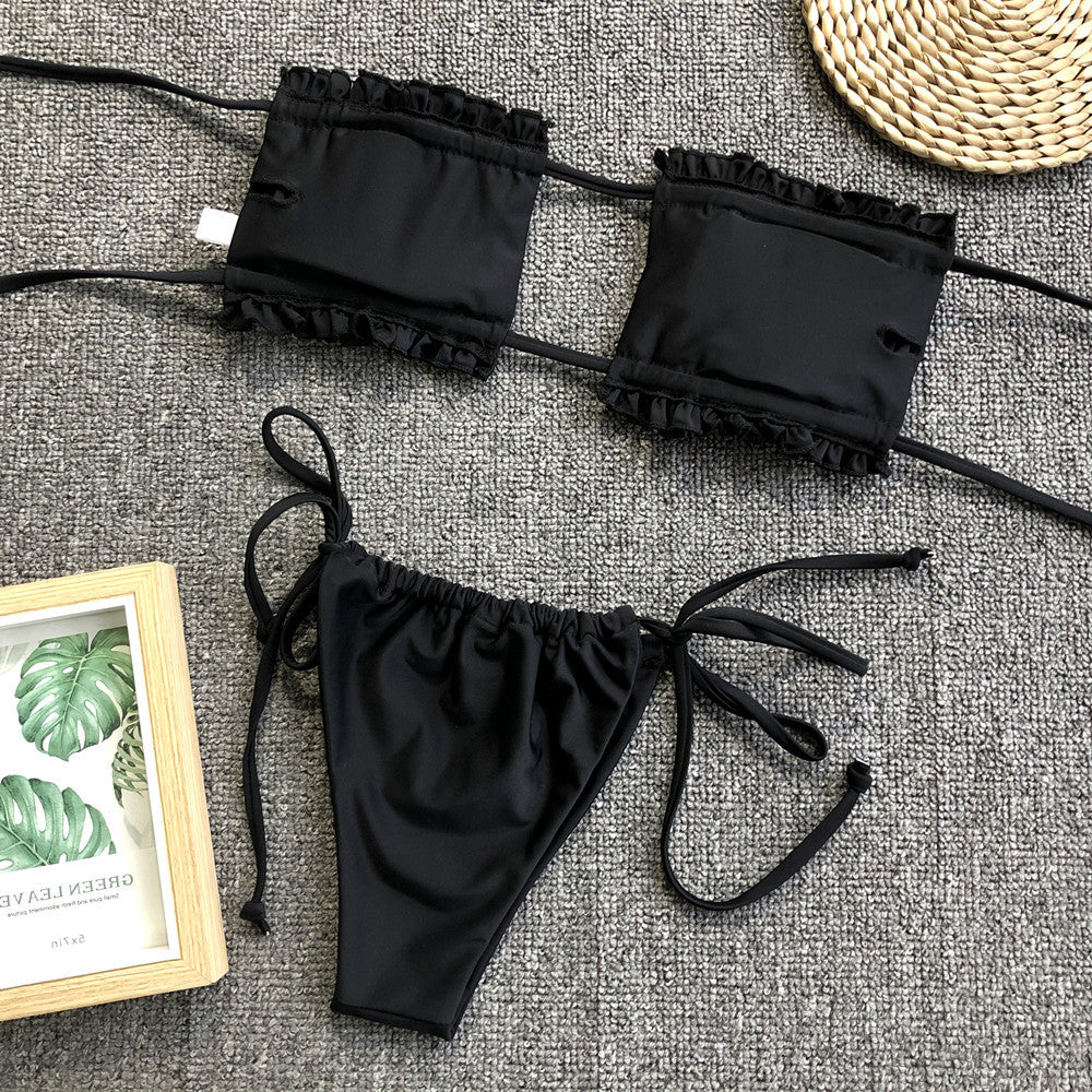 Frill Trim Ruched Bikini Set - Pahabu - Women's Clothing & Shop