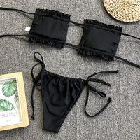 Frill Trim Ruched Bikini Set - Pahabu - Women's Clothing & Shop