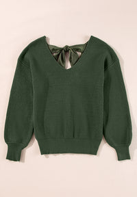 Tied Back V-Neck Long Sleeve Sweater - Pahabu - Women's Clothing & Shop