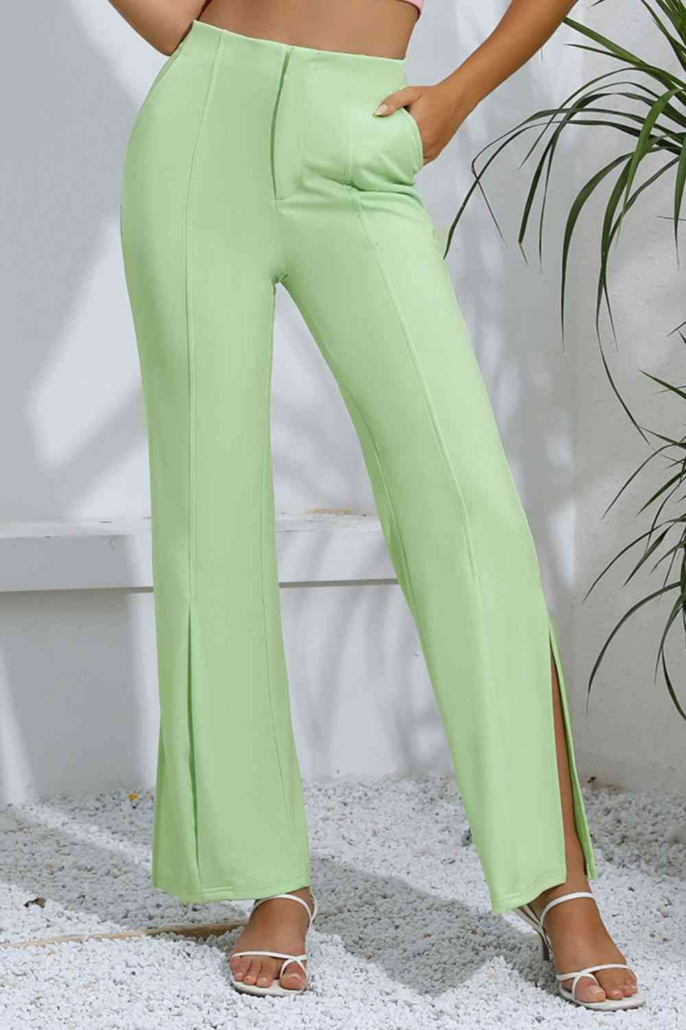Slit High-Rise Flare Pants - Pahabu - Women's Clothing & Shop