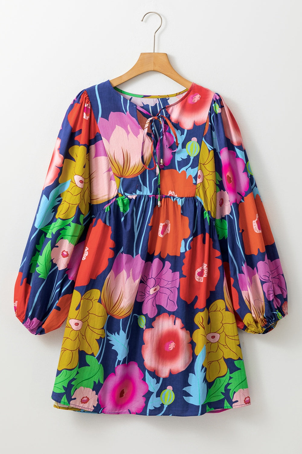 Plus Size Printed Tie Neck Long Sleeve Dress - Pahabu - Women's Clothing & Shop