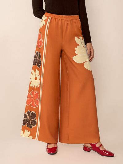 Printed Elastic Waist Wide Leg Pants - Pahabu - Women's Clothing & Shop