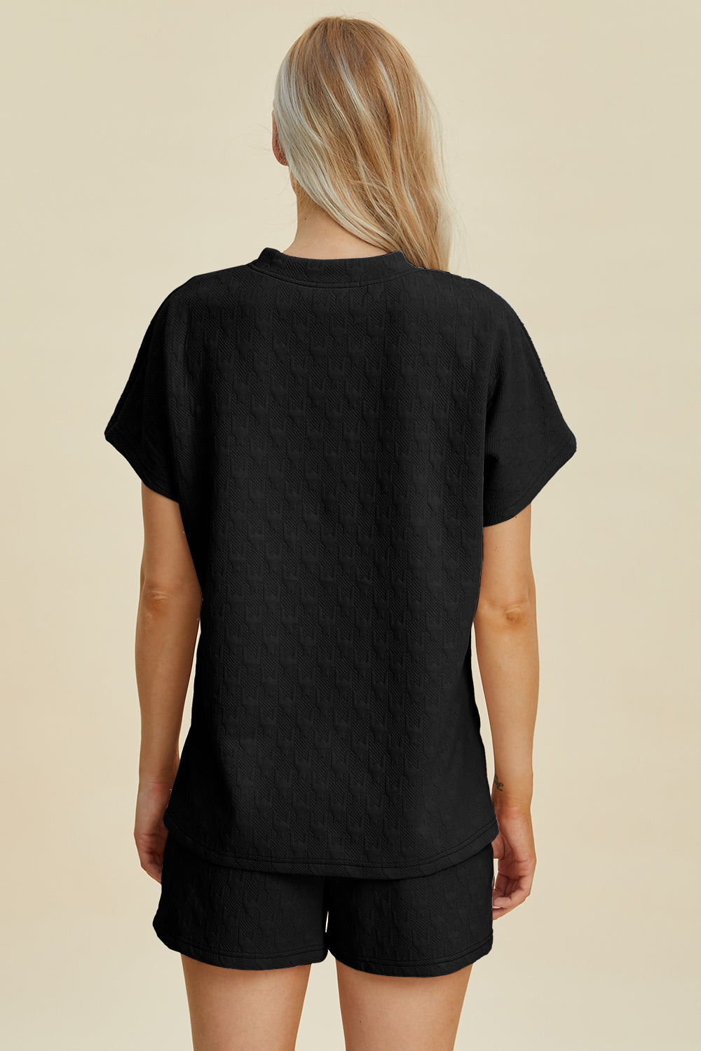 Double Take Full Size Texture Round Neck Short Sleeve Top and Shorts Set - Pahabu - Women's Clothing & Shop