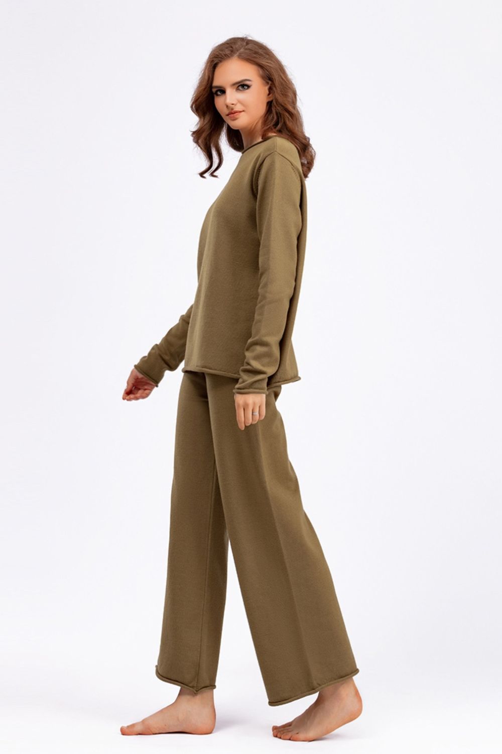 Basic Bae Rolled Round Neck Top and Pants Sweater Set - Pahabu - Women's Clothing & Shop