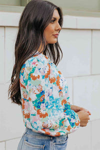 Floral Long Balloon Sleeve Bodysuit - Pahabu - Women's Clothing & Shop