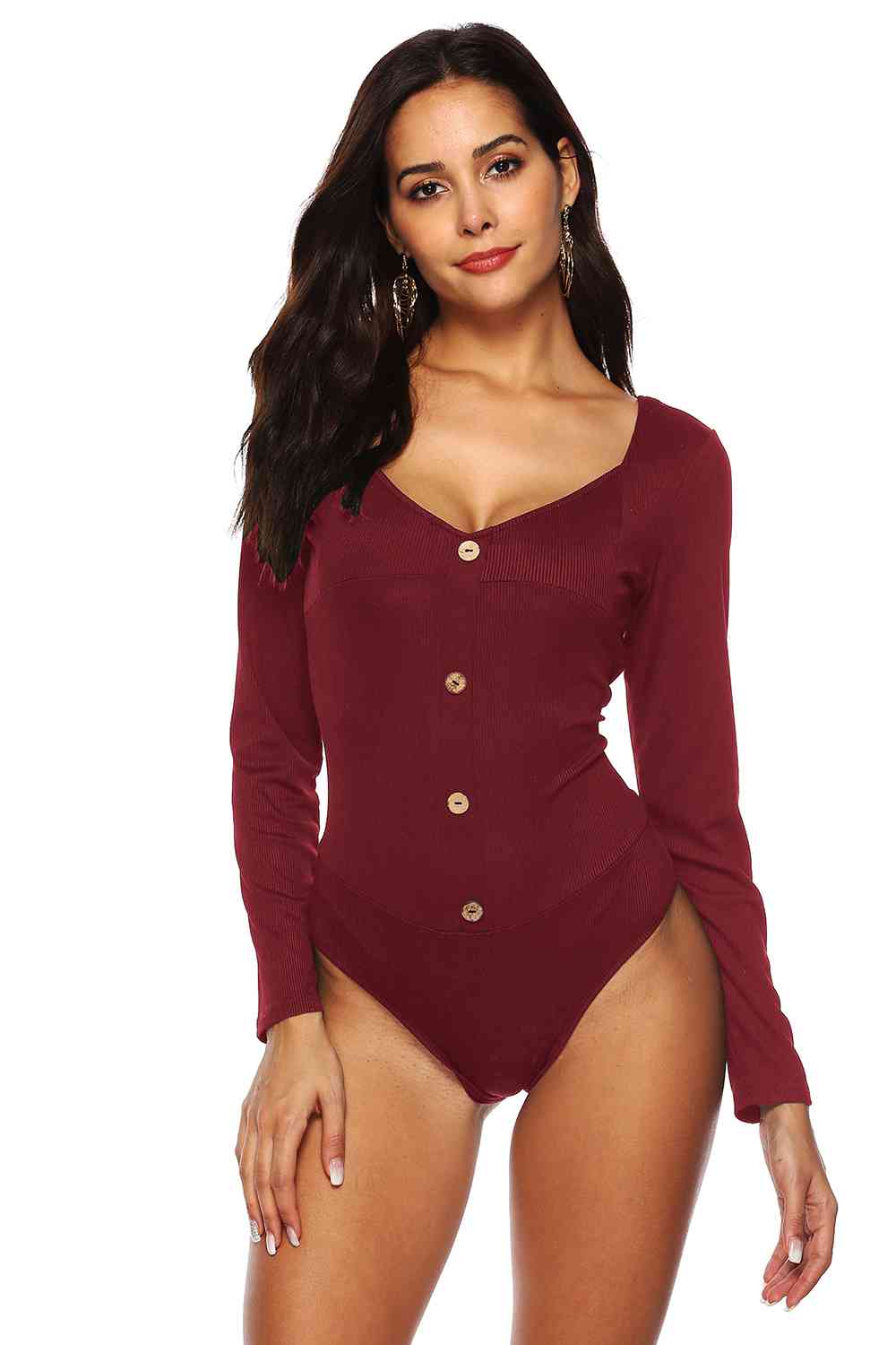 Button Detail Bodysuit - Pahabu - Women's Clothing & Shop