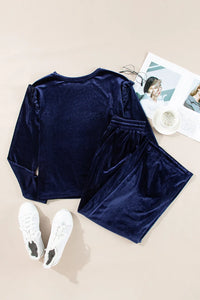 Velvet Round Neck Long Sleeve Top and Drawstring Pants Lounge Set - Pahabu - Women's Clothing & Shop