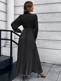 V-Neck Tie Waist Pleated Maxi Dress - Pahabu - Women's Clothing & Shop