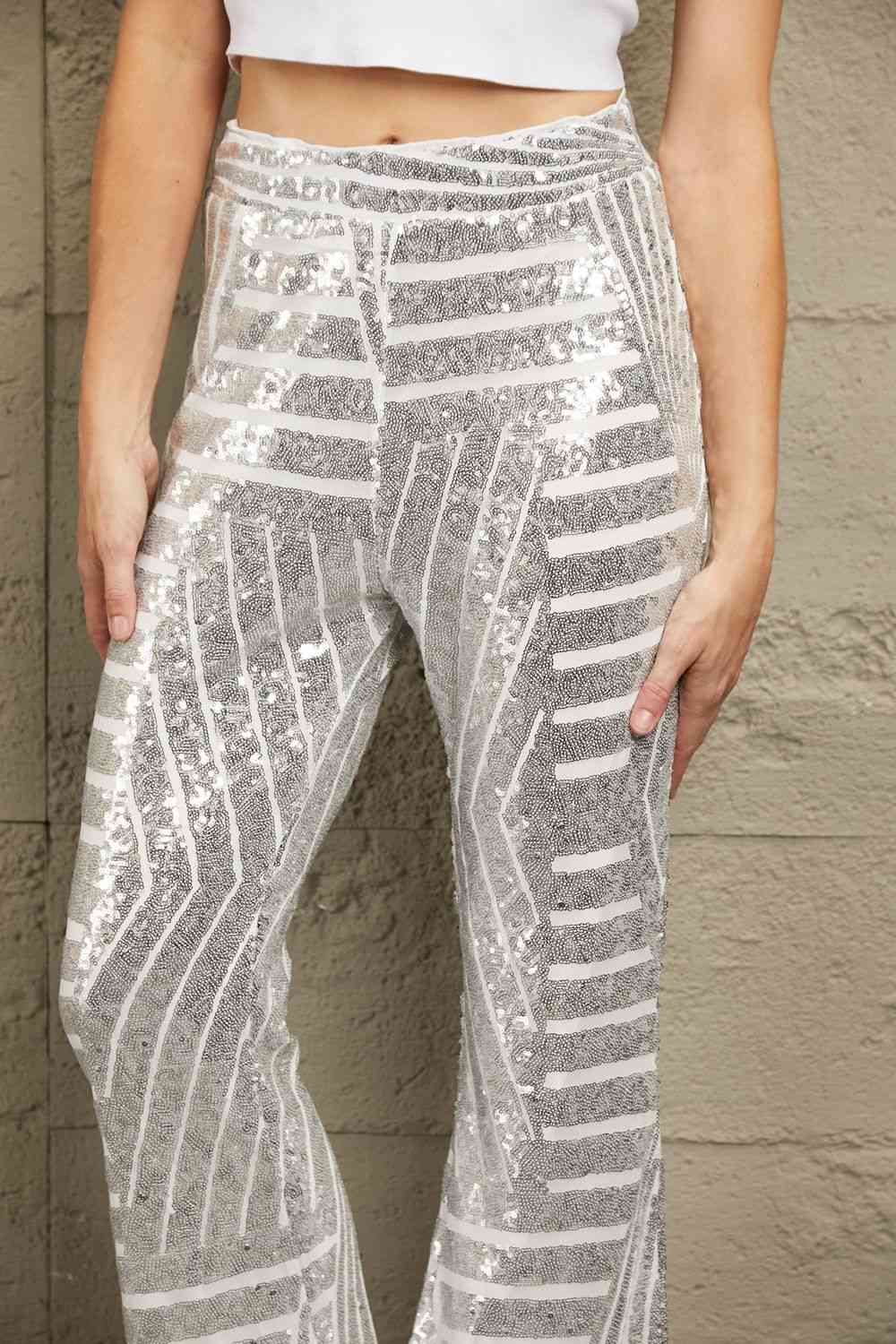 Sequin High Waist Flared Pants - Pahabu - Women's Clothing & Shop