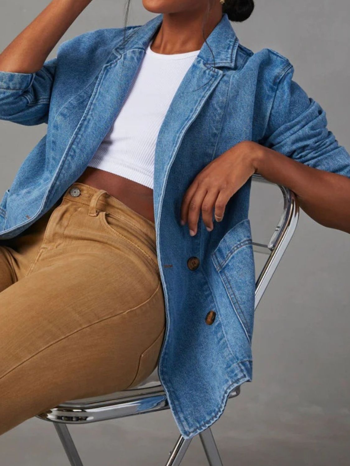 Pocketed Lapel Collar Long Sleeve Denim Jacket - Pahabu - Women's Clothing & Shop