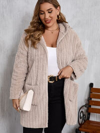 Plus Size Open Front Long Sleeve Hooded Fuzzy Jacket - Pahabu - Women's Clothing & Shop