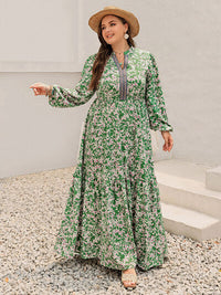Plus Size Printed Notched Long Sleeve Maxi Dress - Pahabu - Women's Clothing & Shop