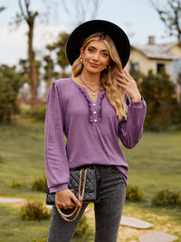 Puff Sleeve Ruffle Trim Blouse - Pahabu - Women's Clothing & Shop