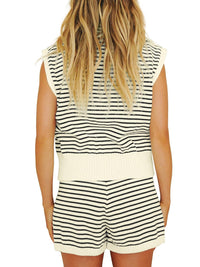 Striped Cap Sleeve Top and Shorts Sweater Set - Pahabu - Women's Clothing & Shop
