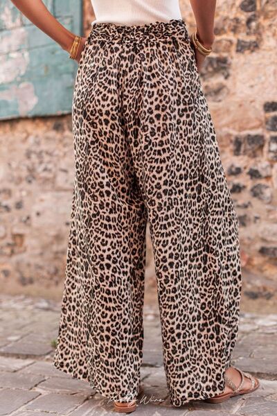 Leopard Drawstring Wide Leg Pants - Pahabu - Women's Clothing & Shop
