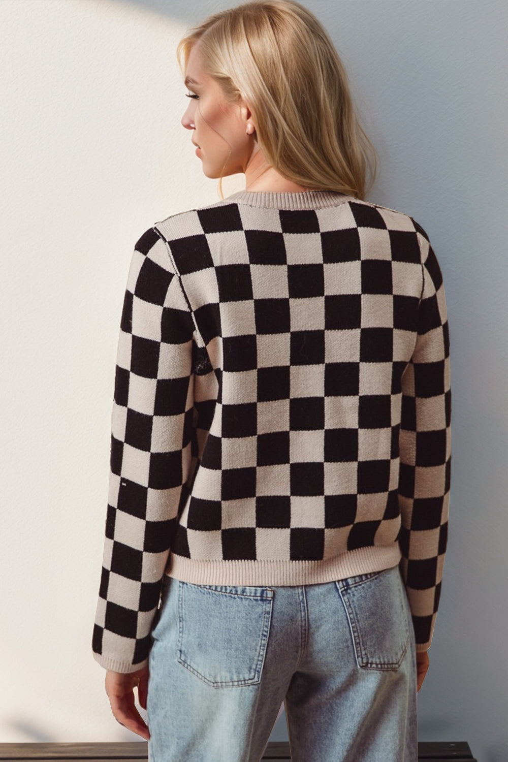 Double Take Full Size Checkered Tie Front Long Sleeve Cardigan - Pahabu - Women's Clothing & Shop