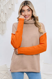 Turtle Neck Dropped Shoulder Slit Sweater - Pahabu - Women's Clothing & Shop