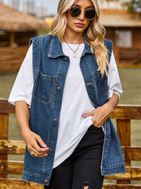 Button Down Denim Vest - Pahabu - Women's Clothing & Shop