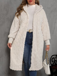 Plus Size Open Front Hooded Plush Coat - Pahabu - Women's Clothing & Shop