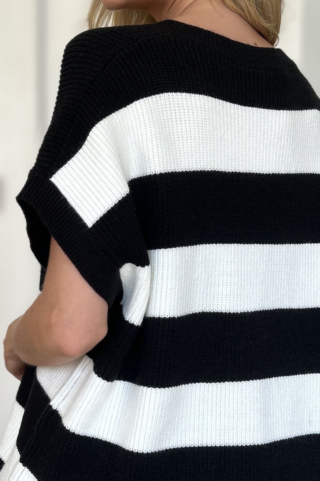 Double Take Full Size Striped V-Neck Short Sleeve Sweater - Pahabu - Women's Clothing & Shop