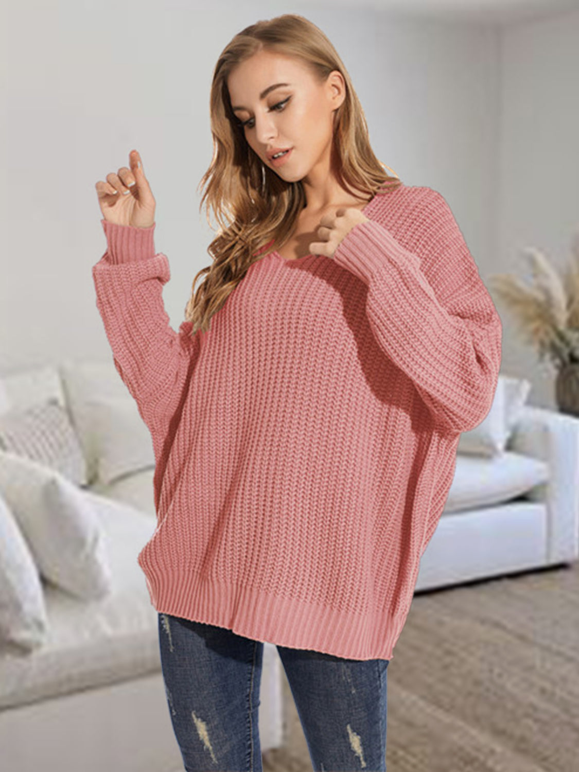 V-Neck Batwing Dropped Shoulder Sweater - Pahabu - Women's Clothing & Shop