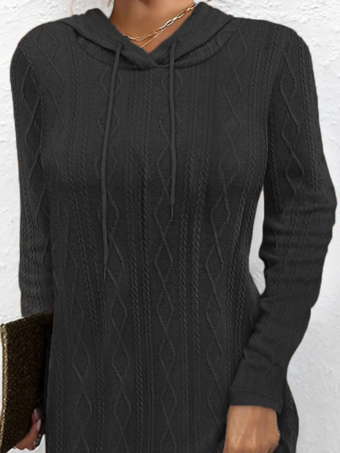 Drawstring Hooded Sweater Dress - Pahabu - Women's Clothing & Shop