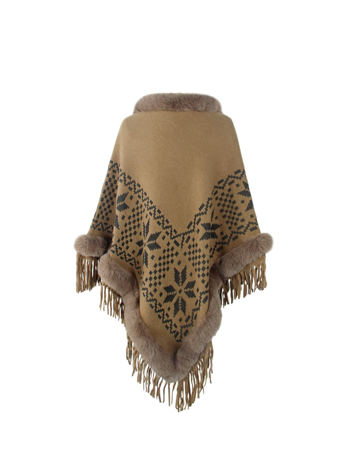 Fringe Geometric Cape Sleeve Poncho - Pahabu - Women's Clothing & Shop