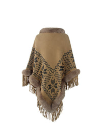 Fringe Geometric Cape Sleeve Poncho - Pahabu - Women's Clothing & Shop