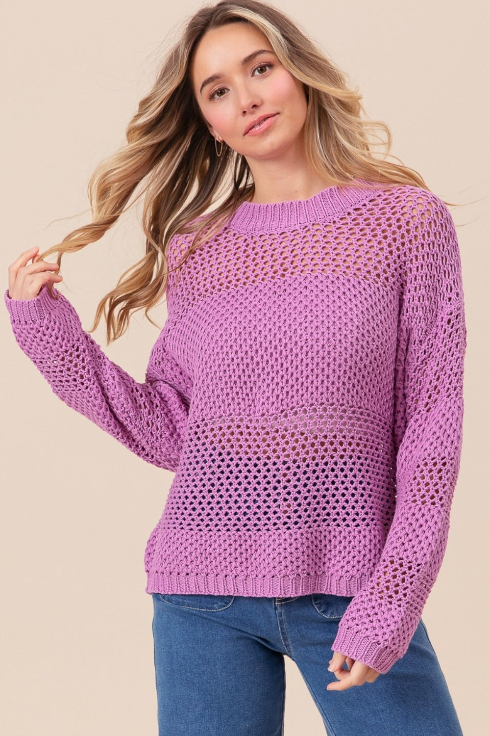 BiBi Openwork Long Sleeve Knit Top